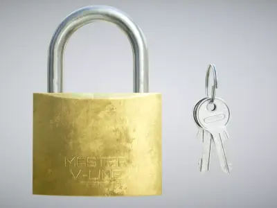 Padlock golden and key Low-poly 3D model