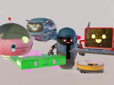 Low-poly robots toy robot wearing helmet Low-poly 3D model