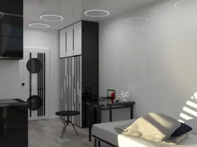capsule futuristic bedroom with circular window 3D model