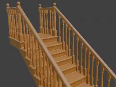 Classic Wooden Staircase with Balustrade 3D model