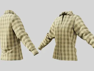 Female Shirt 01 Light Yellow Fannel Checkered Low-poly 3D model