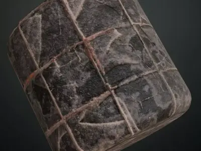 Weathered Dark Cracked Stone Floor Tiles PBR Seamless Texture