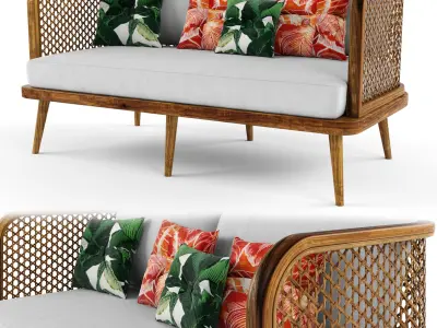 Wooden Rattan Furniture Collection modul4 3D Model Pack