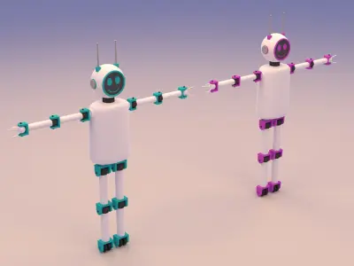 Cartoon Cute Couple Robot Low-poly 3D model