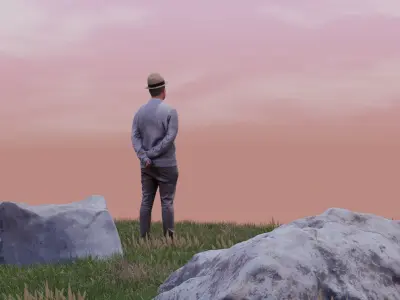 Natural landscape  scene with a rock and character 3D model