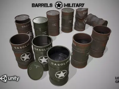 Barrels Military set Low-poly 3D model