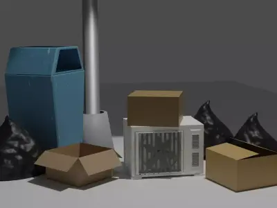 Urban city trash asset pack low poly Low-poly 3D model