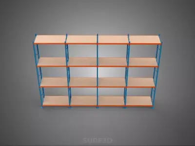 WOOD STEEL WAREHOUSE METAL SHELVING ORGANIZE STORAGE RACK SHELF 3D model