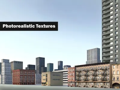 Lowpoly Photorealistic City Buildings Low-poly 3D model