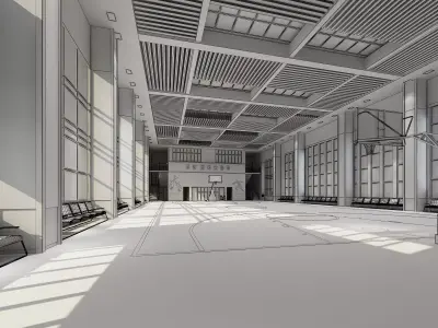 Modern Indoor Basketball Stadium Gymnasium Low-poly 3D model