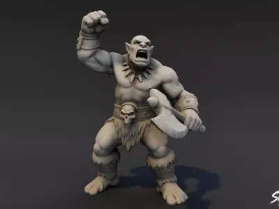 Ogre Warrior Victory Pose Statue Low-poly 3D model