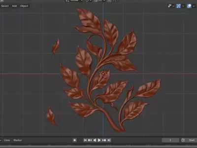 Decorative Leaves Branch Relief Wall Decor Set STL Mural CNC 384 3D model