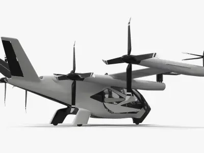  Futuristic eVTOL Aircraft with Urban Design Light On White Rigged for Cinema 4D 