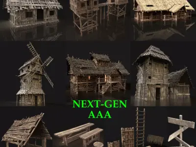 Next Gen AAA Village Builder Houses with interior 3D Model Pack