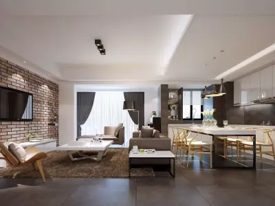 Lounge  Kitchen  Low-poly 3D model