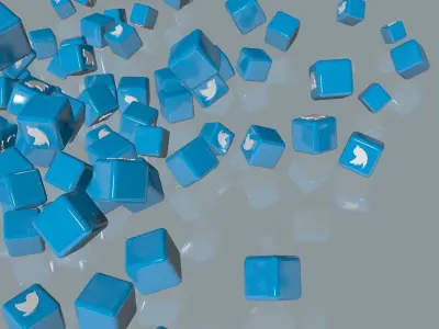3D TwitterSocial-AppLogo cube with twitter logo Low-poly 3D model