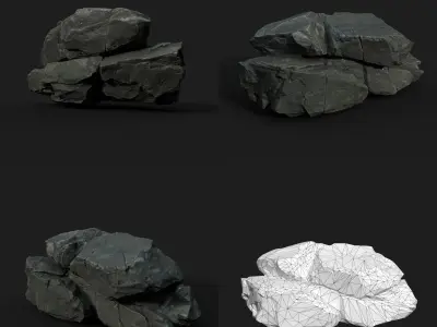 Low Poly Black Rock 230407 - Ultra HD 16K Texture  Low-poly 3D model