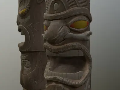 Hawaiian Tiki Statues 3 Piece Set Low-poly 3D model