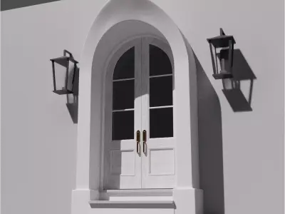 Classic Arch Wooden Double Glass Main Door 3D model
