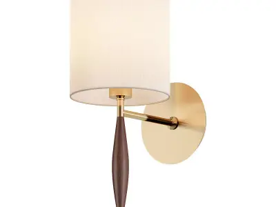 SLENDER wall sconce with wooden shade and brass finish 3D model