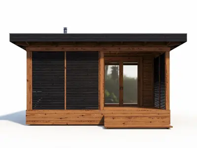 Bathhouse 02 made of timber with a covered terrace 3D model