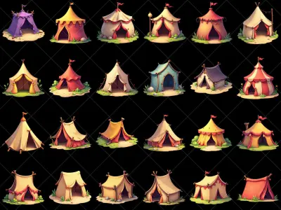 160 Transparent Cartoon Tent House Game Asset Texture