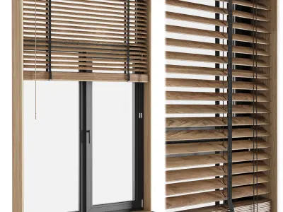 modern windows with Metal Blinds and wooden Low-poly 3D model