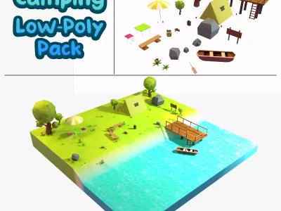 Cartoon Camping Pack Low-poly 3D model