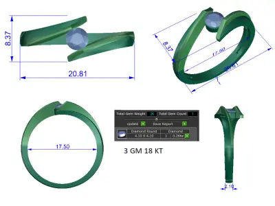 Women Ring  Render 3dm STL OBJ FBX Details 3D print model 57