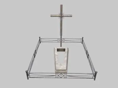Grave With Fence and Metal Cross Low-poly 3D model