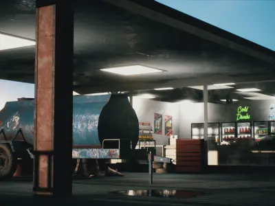 Old Gas Station Low-poly 3D model