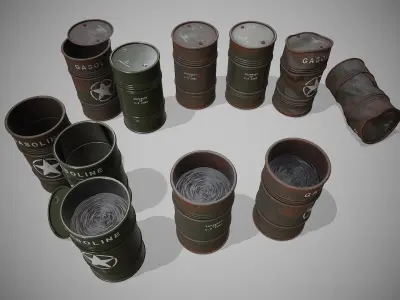 Barrels Military set Low-poly 3D model