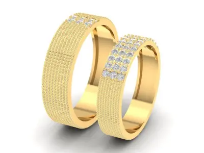 Luxury Textured Pave Wedding Band Set with S Diamond Accent 794 3D print model