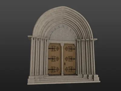 Medieval church gothic portal Low-poly 3D model