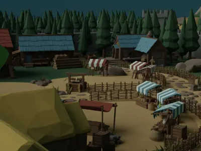 Cartoon Polygonal Fantasy Castle Low-poly 3D model