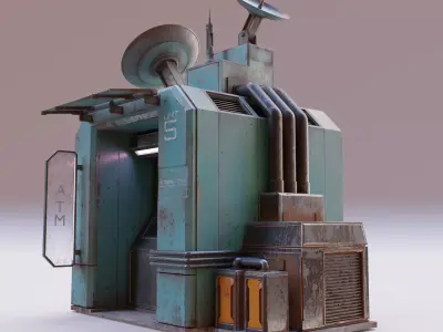 Cyberpunk City Assets - 01 The ATM Low-poly 3D model
