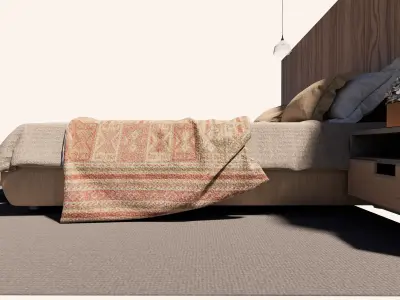 Double Bed Set - Scandinavian Minimalist Bedroom Layout 3D model