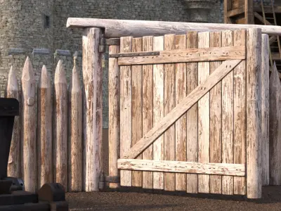  Medieval Wooden Gate and Monk 