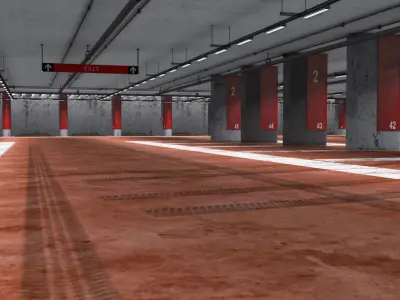 Parking empty garage with pillars 3D model