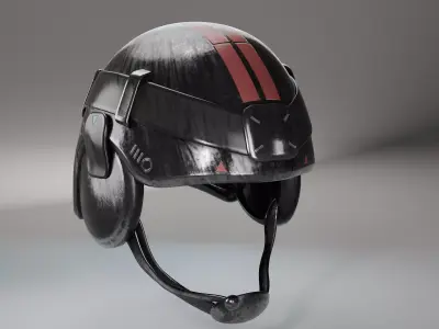 Futuristic Tactical Helmet with Red Stripes 3D Model Low-poly 3D model