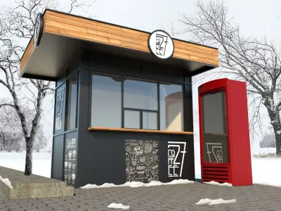 Market coffee shop with phone booth 3D model