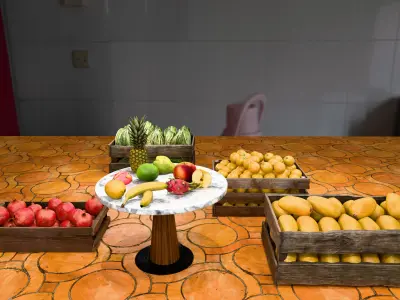 Realistic Fruit Market Scene 8 Crates Table Display Low-poly 3D model