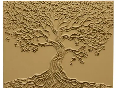 Modern Tree Decorative Relief Wall Decor Set STL Mural CNC 400 3D model