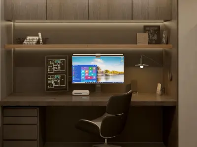 Modern Home Office Interior Scene Sleek Workspace Design 3D model