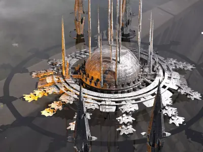 White Sci Fi Palace city Utopia arena kit bash Low-poly 3D model