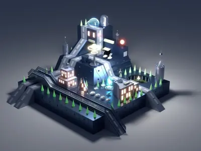 Lowploy-Science Fiction Island and Prefabs Low-poly 3D model