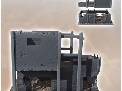 Ruined desert building with wooden frame and intact upstairs ter 3D print model