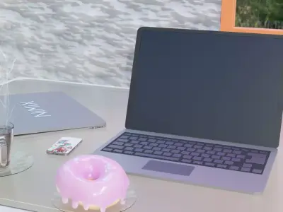 Home office blundle Laptop Scene With coffee on the table  3D model