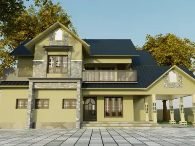 two floor house model Free low-poly 3D model