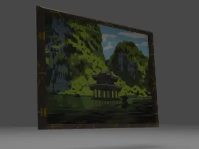 TempleTable tall wall with door Low-poly 3D model